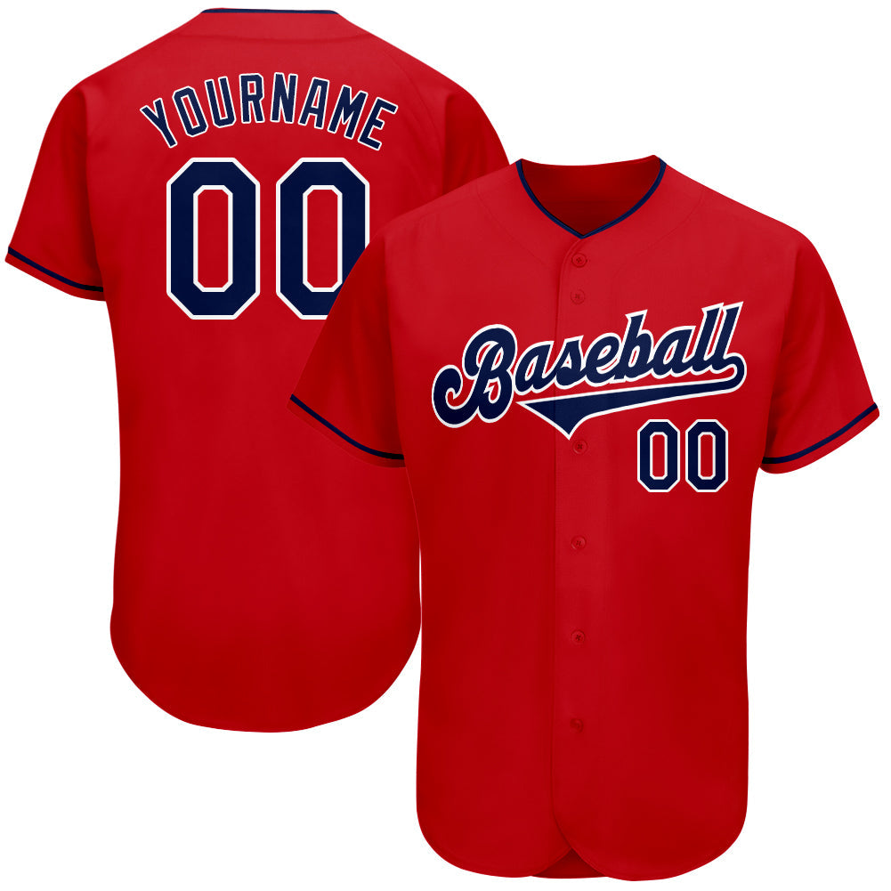 Custom Red Navy-White Authentic Baseball Jersey - Sky-Custom