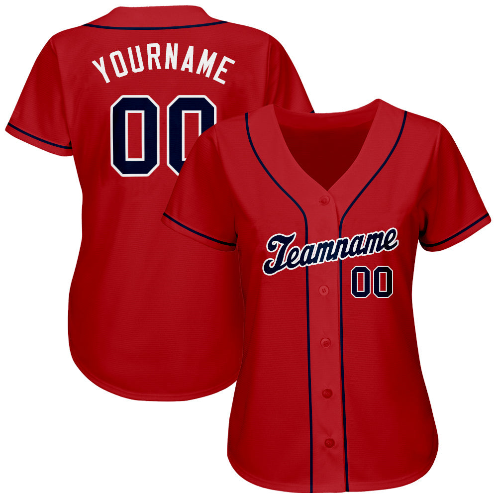 Custom Red Navy-White Authentic Baseball Jersey - Sky-Custom
