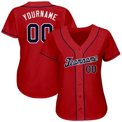 Custom Red Navy-White Authentic Baseball Jersey - Sky-Custom