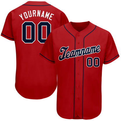 Custom Red Navy-White Authentic Baseball Jersey - Sky-Custom
