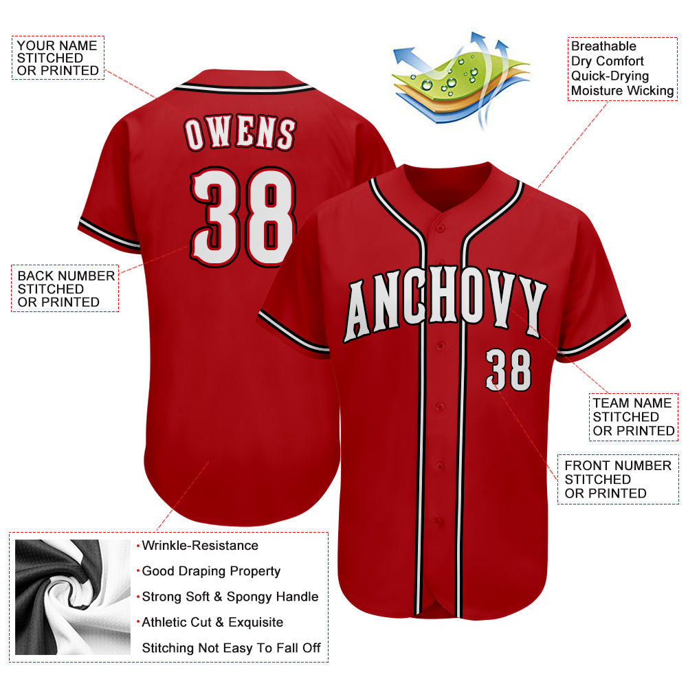 Custom Red White-Black Authentic Baseball Jersey - Sky-Custom