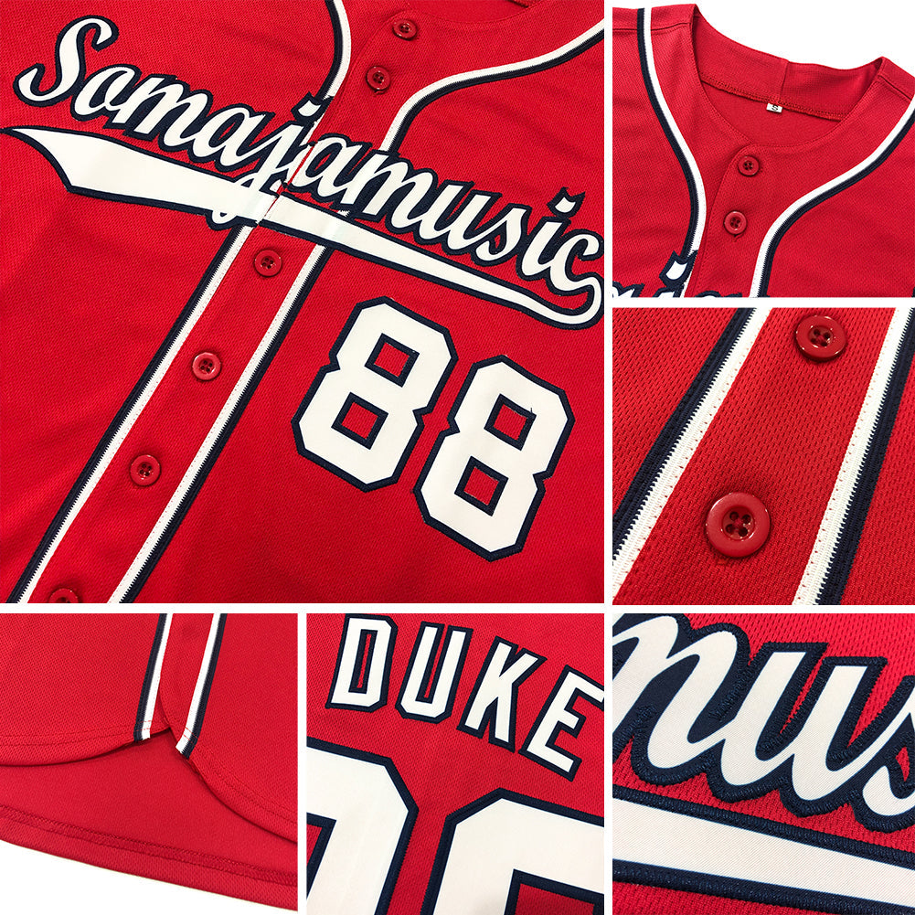 Custom Red White-Black Authentic Baseball Jersey - Sky-Custom
