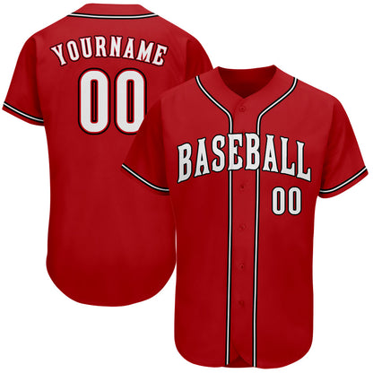 Custom Red White-Black Authentic Baseball Jersey - Sky-Custom