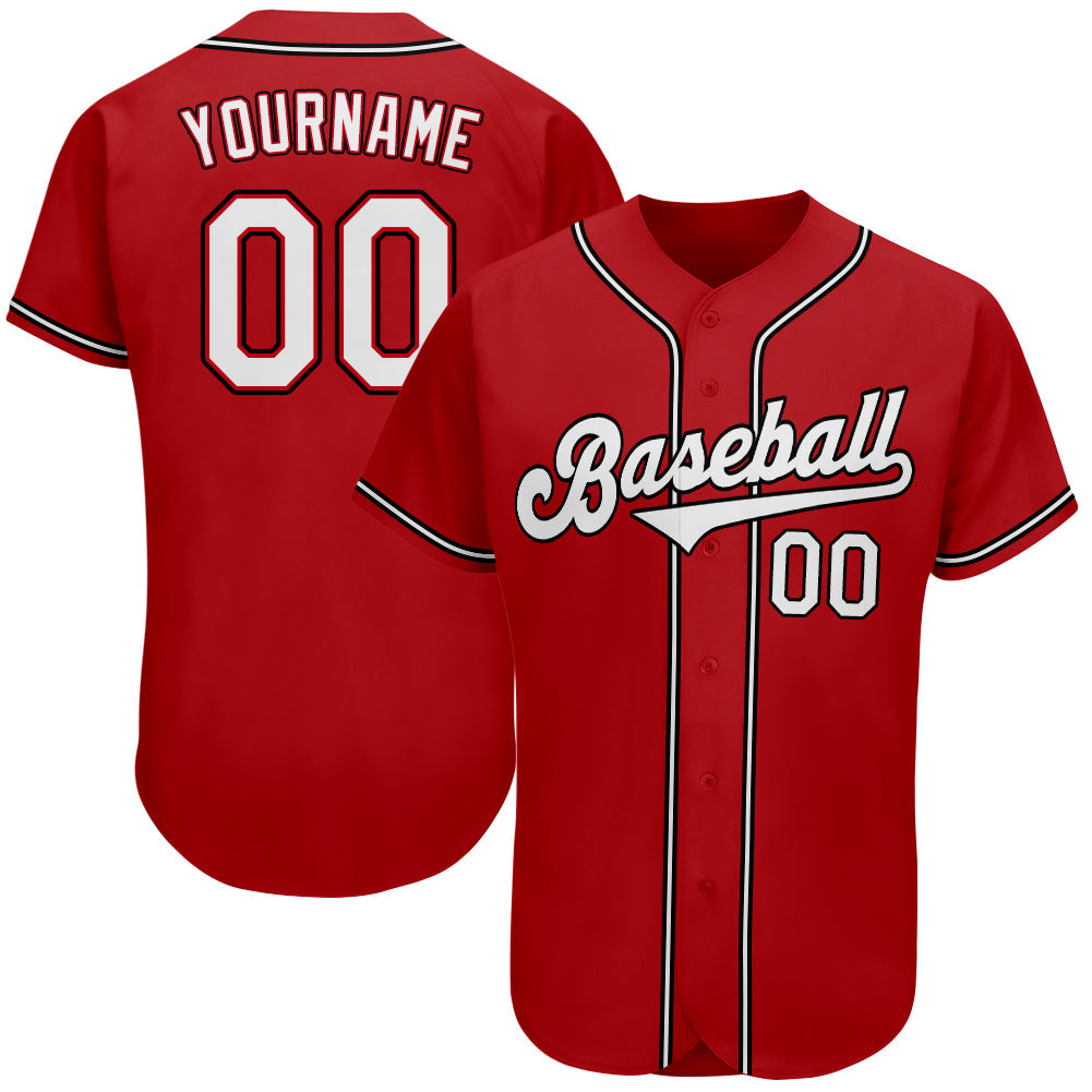 Custom Red White-Black Authentic Baseball Jersey - Sky-Custom