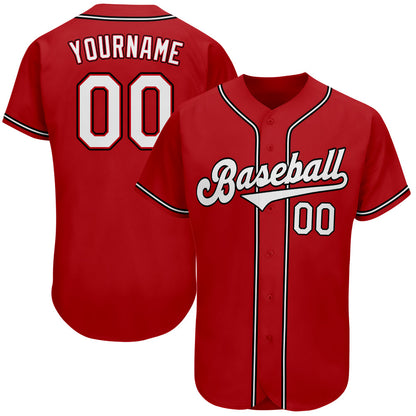 Custom Red White-Black Authentic Baseball Jersey - Sky-Custom