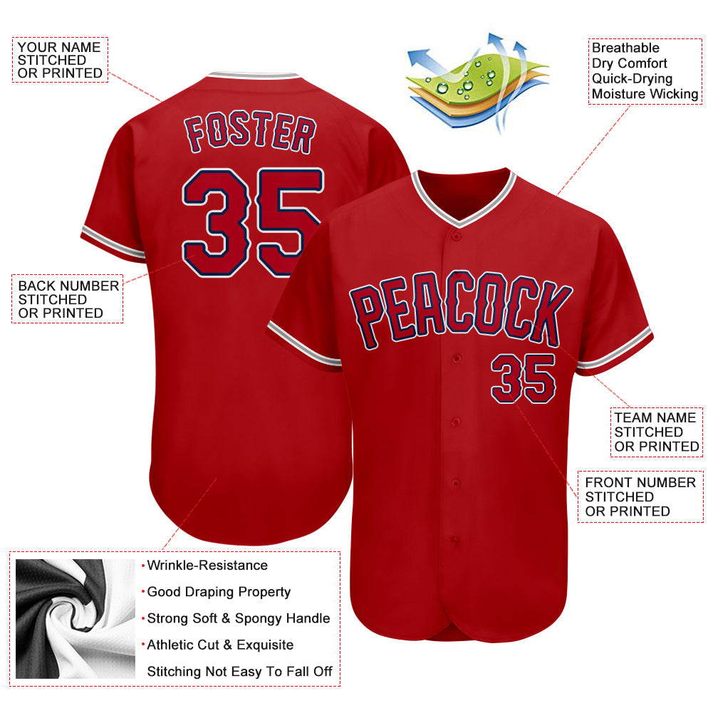 Custom Red Red-Navy Authentic Baseball Jersey - Sky-Custom