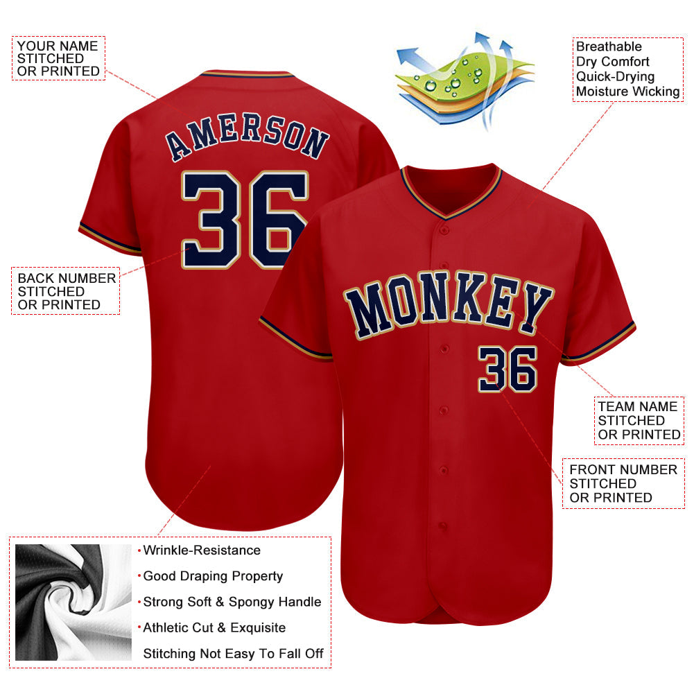 Custom Red Navy-Old Gold Authentic Baseball Jersey - Sky-Custom