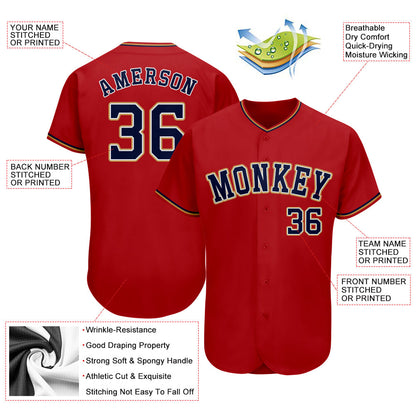Custom Red Navy-Old Gold Authentic Baseball Jersey - Sky-Custom