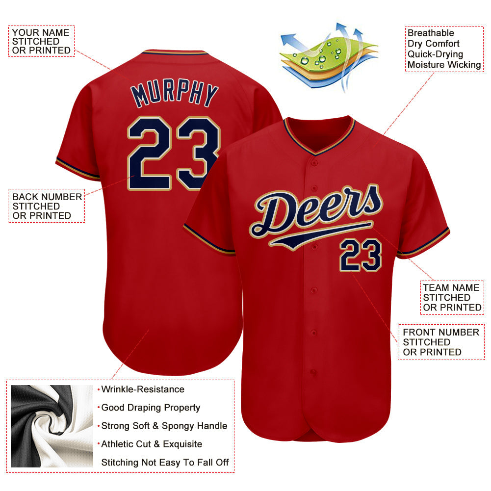 Custom Red Navy-Old Gold Authentic Baseball Jersey - Sky-Custom