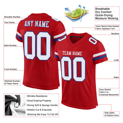 Custom Red White-Royal Mesh Authentic Football Jersey - Sky-Custom