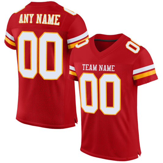 Custom Red White-Gold Mesh Authentic Football Jersey - Sky-Custom