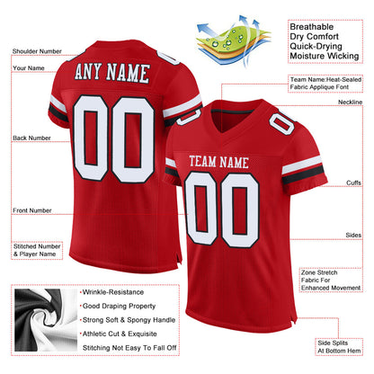 Custom Red White-Black Mesh Authentic Football Jersey - Sky-Custom