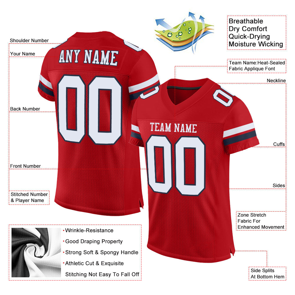 Custom Red White-Navy Mesh Authentic Football Jersey - Sky-Custom