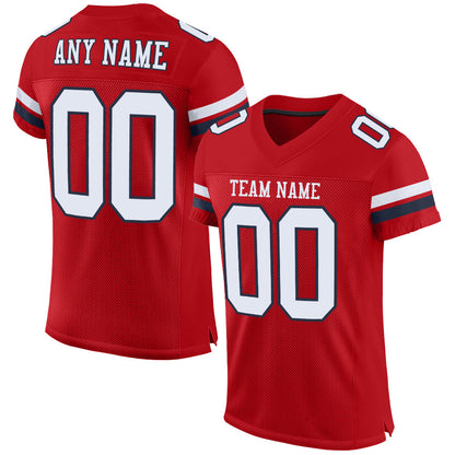 Custom Red White-Navy Mesh Authentic Football Jersey - Sky-Custom