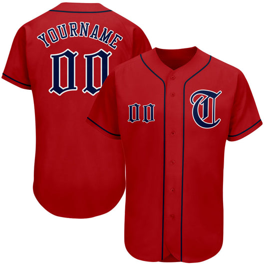 Custom Red Navy-White Authentic Baseball Jersey - Sky-Custom