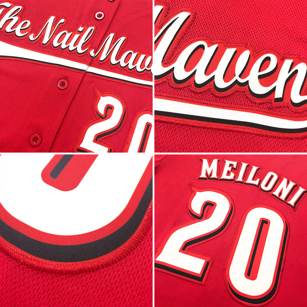 Custom Red White-Black Authentic Baseball Jersey - Sky-Custom