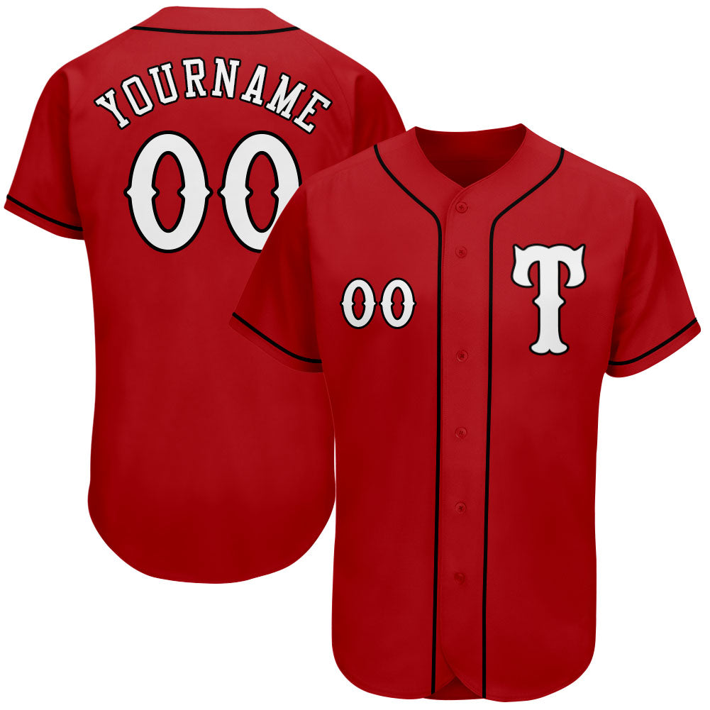 Custom Red White-Black Authentic Baseball Jersey - Sky-Custom