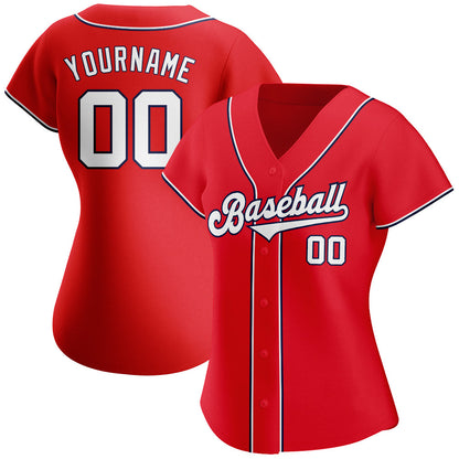 Custom Red White-Navy Authentic Baseball Jersey - Sky-Custom
