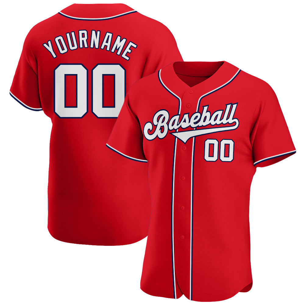 Custom Red White-Navy Authentic Baseball Jersey - Sky-Custom