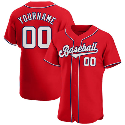 Custom Red White-Navy Authentic Baseball Jersey - Sky-Custom
