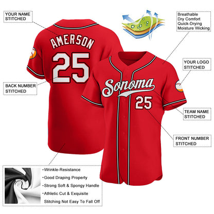 Custom Red White-Black Authentic Baseball Jersey - Sky-Custom