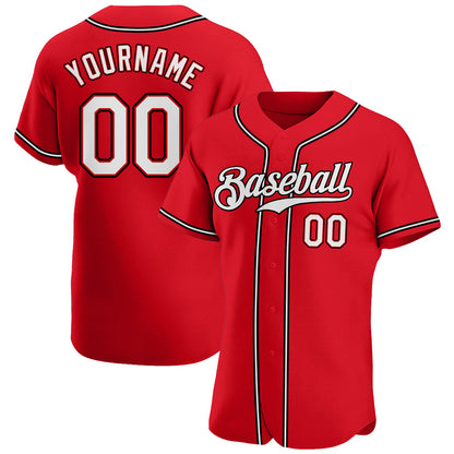 Custom Red White-Black Authentic Baseball Jersey - Sky-Custom