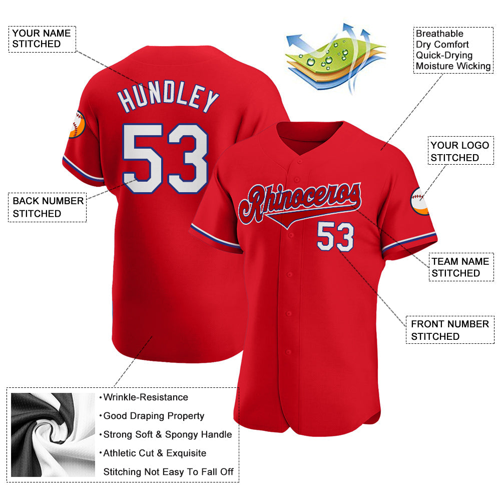 Custom Red White-Royal Authentic Baseball Jersey - Sky-Custom