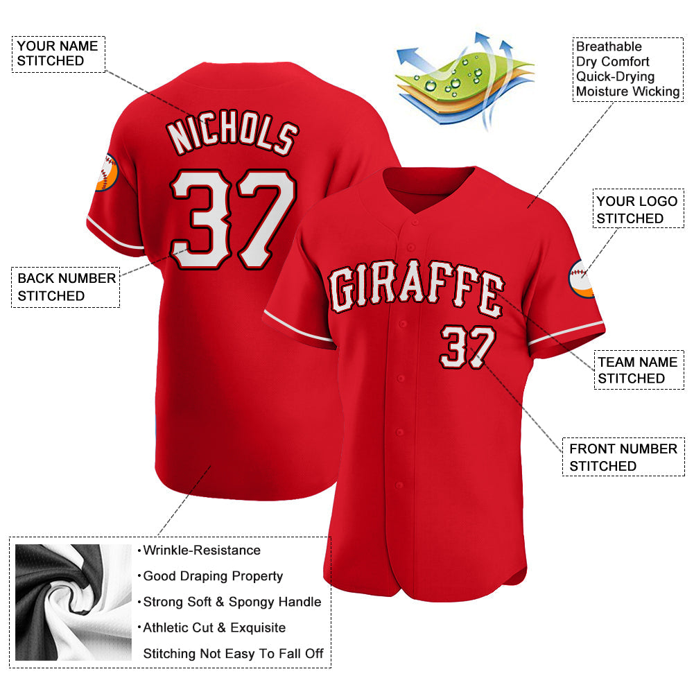 Custom Red White-Black Authentic Baseball Jersey - Sky-Custom