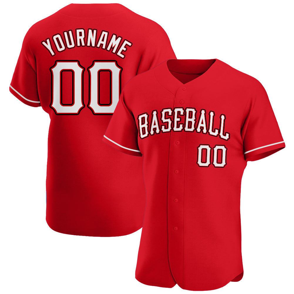 Custom Red White-Black Authentic Baseball Jersey - Sky-Custom