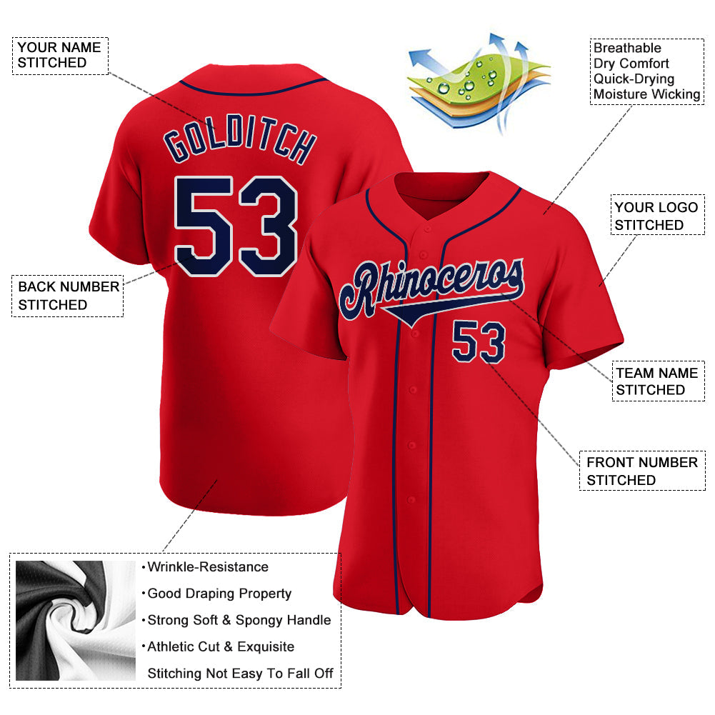 Custom Red Navy-White Authentic Baseball Jersey - Sky-Custom