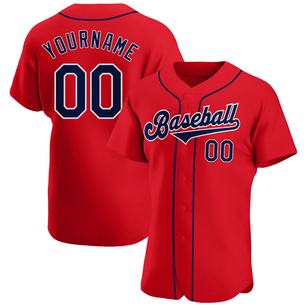 Custom Red Navy-White Authentic Baseball Jersey - Sky-Custom