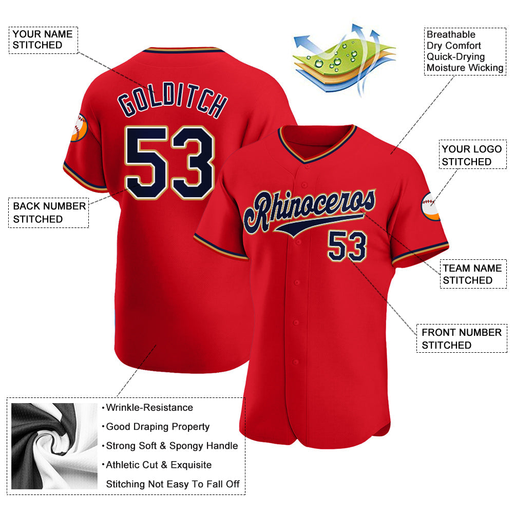 Custom Red Navy-Old Gold Authentic Baseball Jersey - Sky-Custom