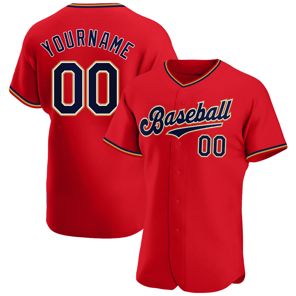 Custom Red Navy-Old Gold Authentic Baseball Jersey - Sky-Custom