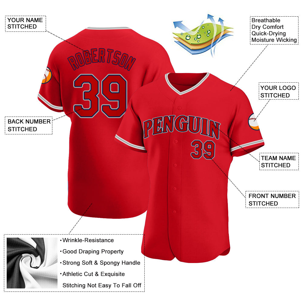 Custom Red Red-Navy Authentic Baseball Jersey - Sky-Custom