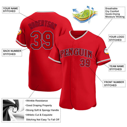 Custom Red Red-Navy Authentic Baseball Jersey - Sky-Custom