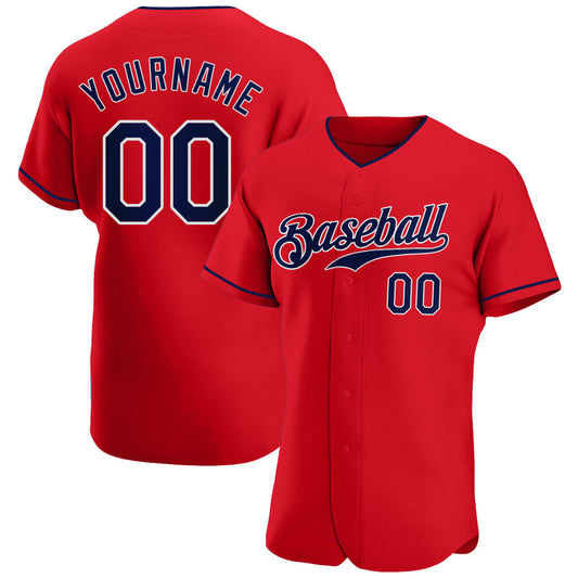 Custom Red Navy-White Authentic Baseball Jersey - Sky-Custom