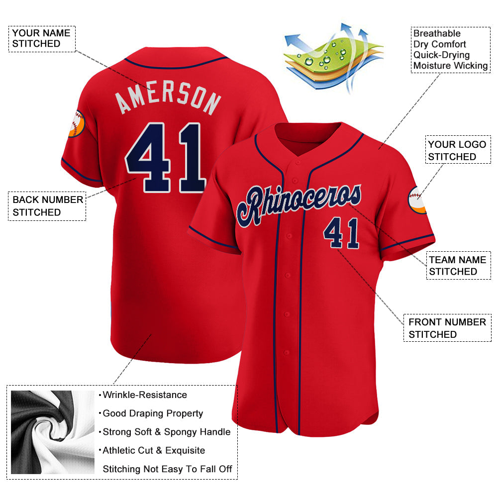 Custom Red Navy-White Authentic Baseball Jersey - Sky-Custom