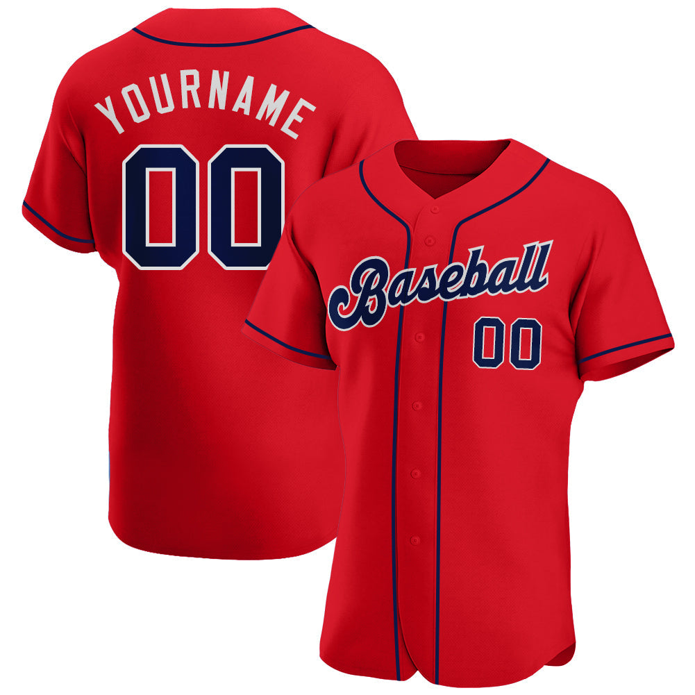 Custom Red Navy-White Authentic Baseball Jersey - Sky-Custom