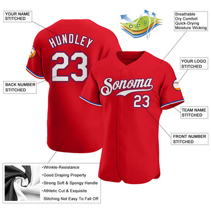 Custom Red White-Royal Authentic Baseball Jersey - Sky-Custom