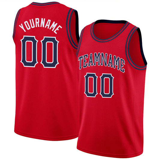 Custom Red Navy-White Round Neck Rib-Knit Basketball Jersey - Sky-Custom
