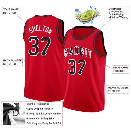 Custom Red Black-White Round Neck Rib-Knit Basketball Jersey - Sky-Custom