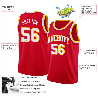 Custom Red White-Gold Round Neck Rib-Knit Basketball Jersey - Sky-Custom
