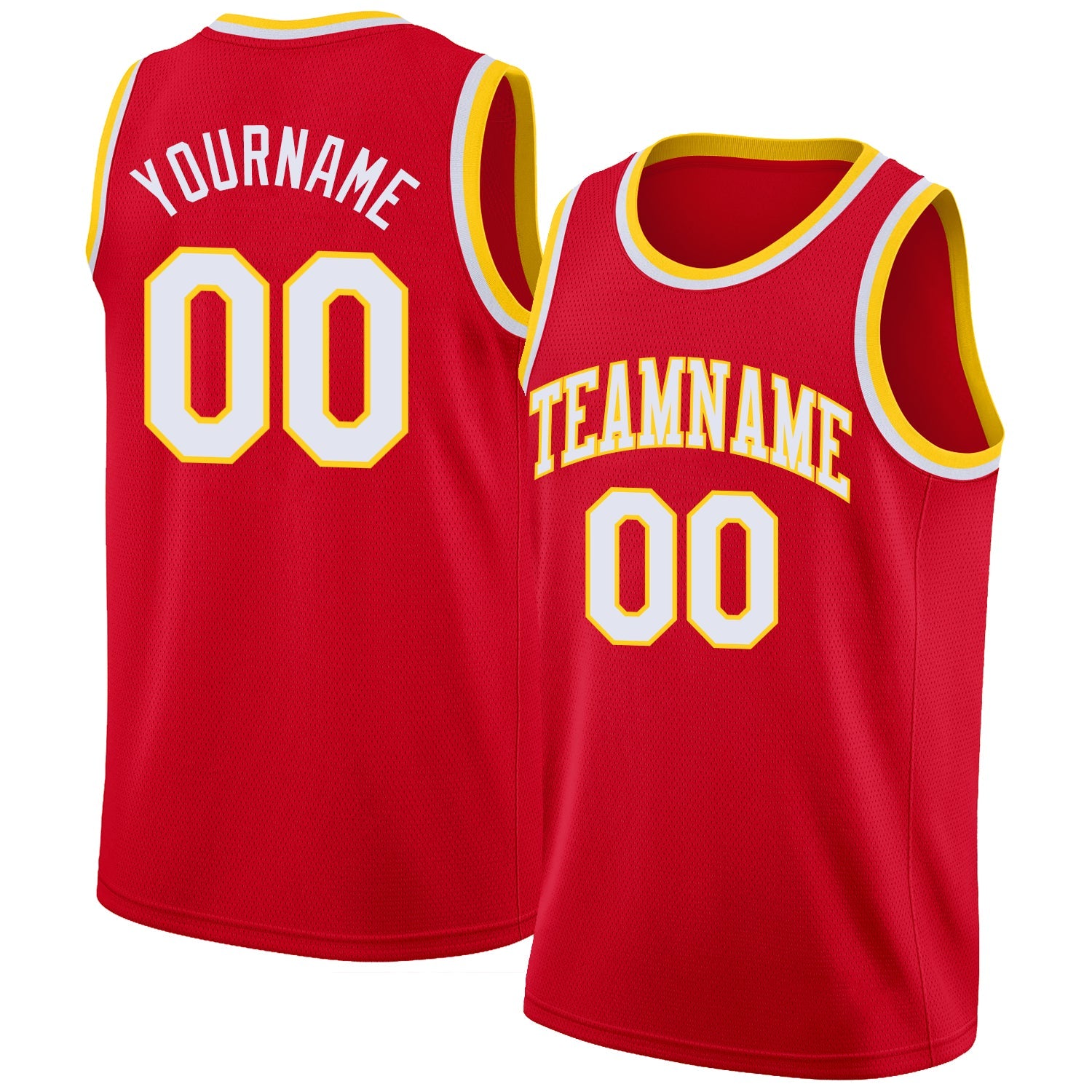 Custom Red White-Gold Round Neck Rib-Knit Basketball Jersey - Sky-Custom