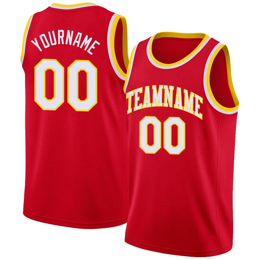 Custom Red White-Gold Round Neck Rib-Knit Basketball Jersey - Sky-Custom