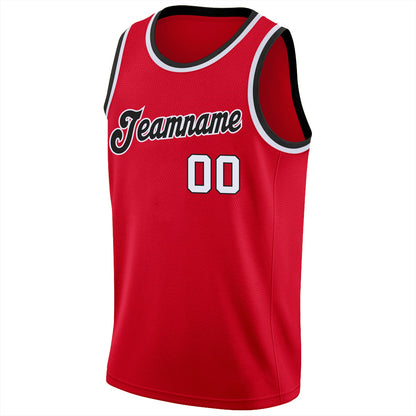 Custom Red White-Black Round Neck Rib-Knit Basketball Jersey - Sky-Custom