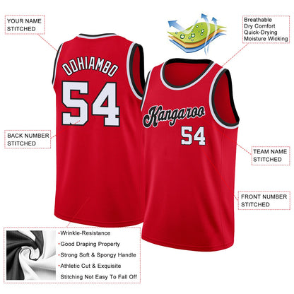 Custom Red White-Black Round Neck Rib-Knit Basketball Jersey - Sky-Custom