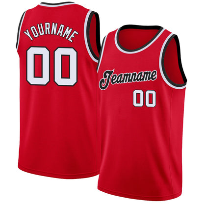 Custom Red White-Black Round Neck Rib-Knit Basketball Jersey - Sky-Custom