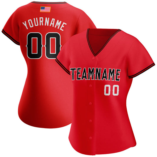 Custom Red Black-White Authentic American Flag Fashion Baseball Jersey - Sky-Custom
