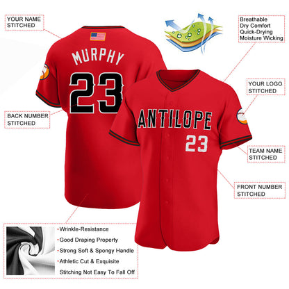 Custom Red Black-White Authentic American Flag Fashion Baseball Jersey - Sky-Custom