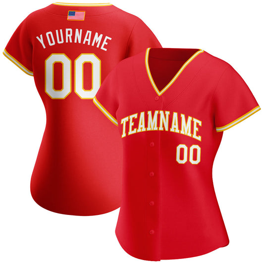 Custom Red White-Gold Authentic American Flag Fashion Baseball Jersey - Sky-Custom